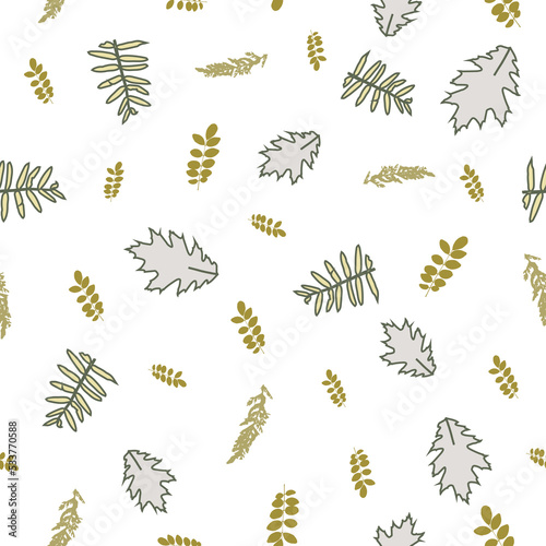 Vector Watercolor Leaves Seamless Surface Pattern. Yellow Artistic Pillow Background. Beautiful Design. Watercolor Art Paint Tile. Grey Decorative Ornament. Botanical Textile Painting.