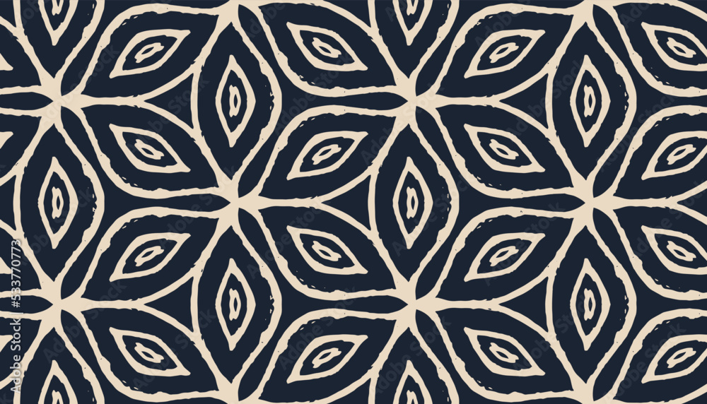 Fototapeta premium Folk Vector Boho Rug. Coconut Graphic Kaleidoscope. Coconut Abstract Design. Indigo Artwork Ceramic. Carpet Geometric Trendy. African Mosaic. Apparel Hippie Bohemian.