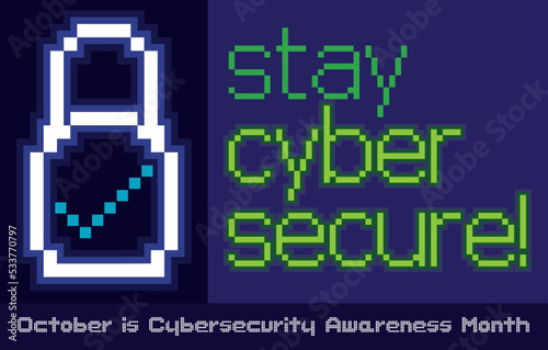 Lock with Check Symbol Promoting Cybersecurity Awareness Month, Vector Illustration