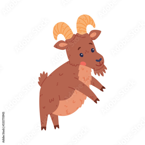 Urial Character as Wild Mountain Sheep with Horns Standing on Hind Legs Vector Illustration