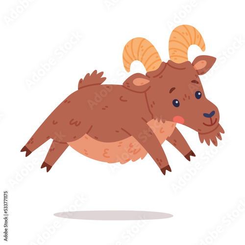 Jumping Urial Character as Wild Mountain Sheep with Horns Vector Illustration