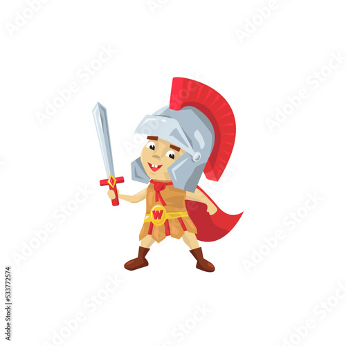 Cartoon happy roman warrior with sword