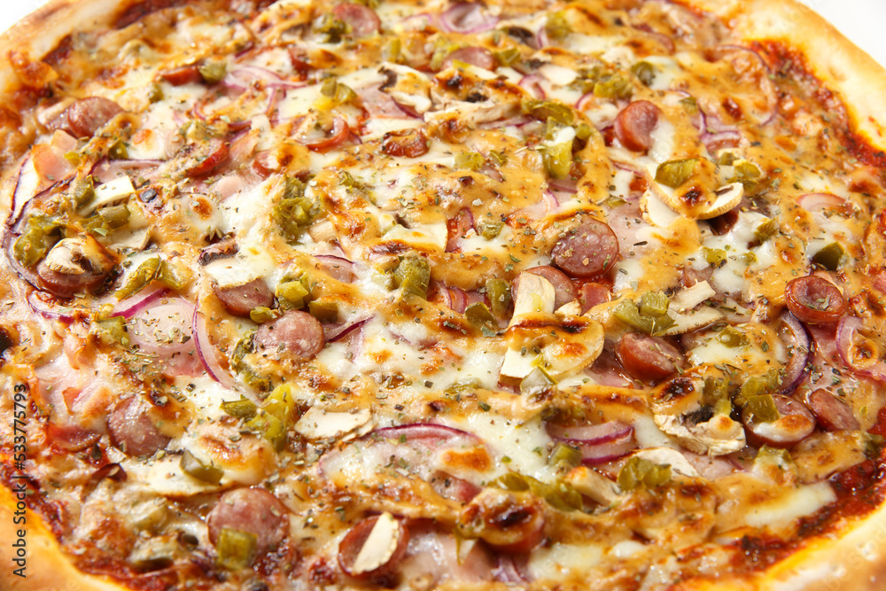 Pizza background - macro shot of spicy italian pizza. Pizza background - macro shot of spicy italian pizza.