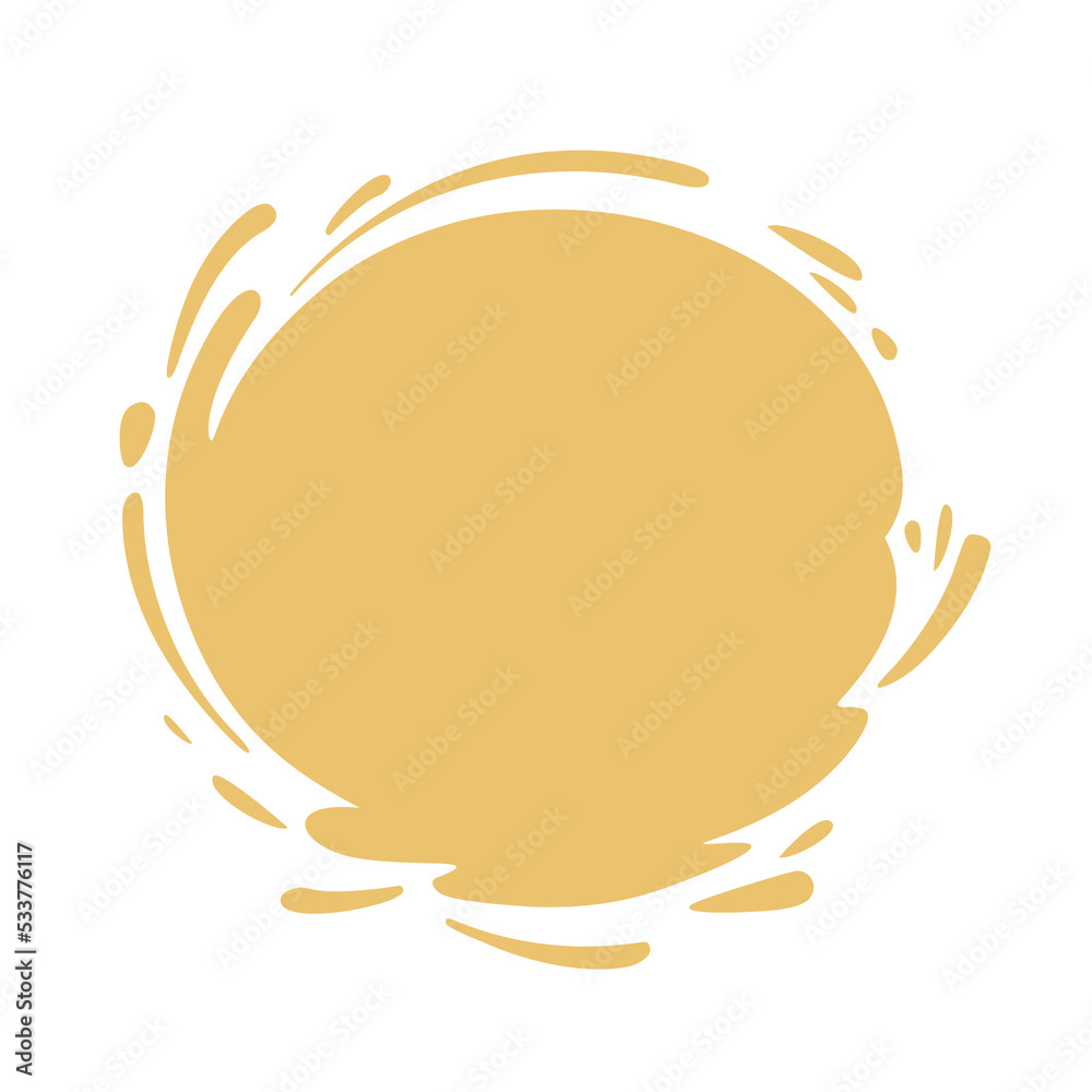 Hand drawn comic style circle golden frame with water splash. Abstract golden spot background. Design element. Copy space for text Hand drawn comic style circle golden frame with water splash. Abstract golden spot background. Design element. Copy space for text
