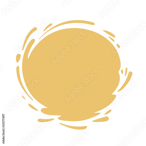 Hand drawn comic style circle golden frame with water splash. Abstract golden spot background. Design element. Copy space for text