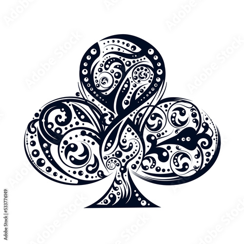 Clubs vector playing card suit symbols made by floral elements. Vintage stylized illustration. Works well as print, computer icon, emblem, gambling design element