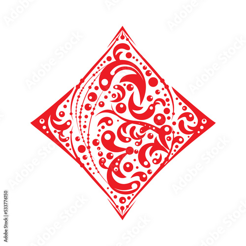 Diamonds vector playing card suit symbols made by floral elements. Vintage stylized illustration. Works well as print, computer icon, emblem, gambling design element photo