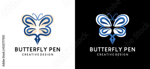 Logo design vector illustration pen icon with abstract butterfly concept