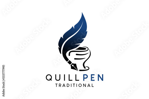 Feather pen logo design, vector illustration