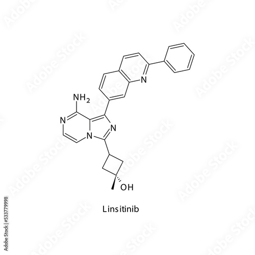 Linsitinib  molecule flat skeletal structure, Tyrosine kinase - EGFR inhibitor used in research Vector illustration on white background.