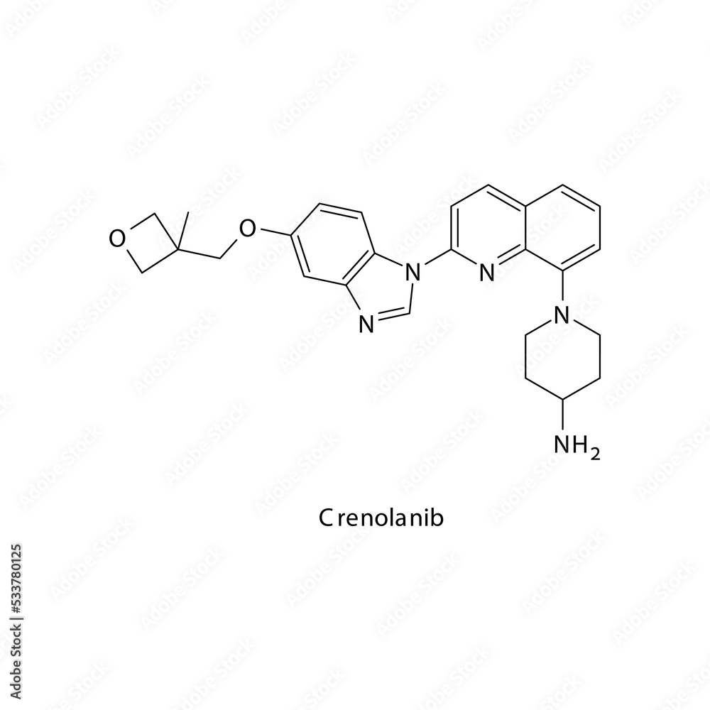 Crenolanib molecule flat skeletal structure, Tyrosine kinase - EGFR ...