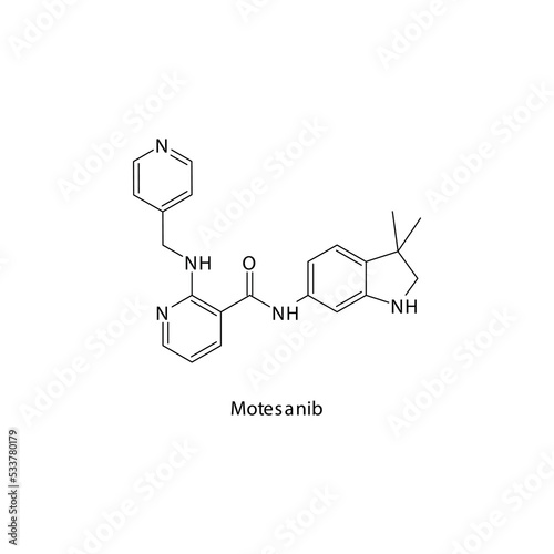 Motesanib  molecule flat skeletal structure, Tyrosine kinase - EGFR inhibitor used in research Vector illustration on white background.