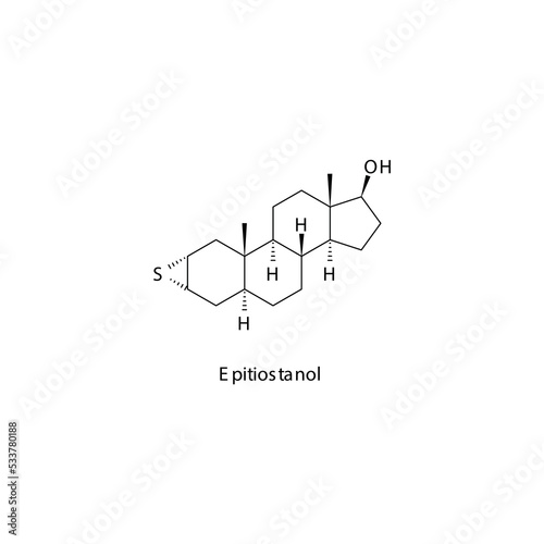 Epitiostanol molecule flat skeletal structure, Estrogen recepter antagonist used in breast cancer Vector illustration on white background.