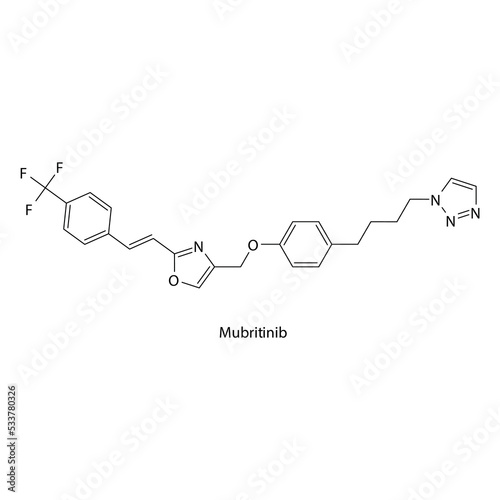 Mubritinib  molecule flat skeletal structure, Tyrosine kinase - EGFR inhibitor used in research Vector illustration on white background.