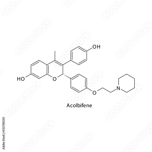 Acolbifene  molecule flat skeletal structure, Estrogen recepter antagonist used in breast cancer Vector illustration on white background.