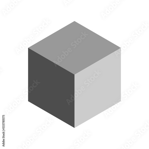 Simple Shaded Monochrome Gray Cube Box in 3D Style Perspective View. Vector Image.