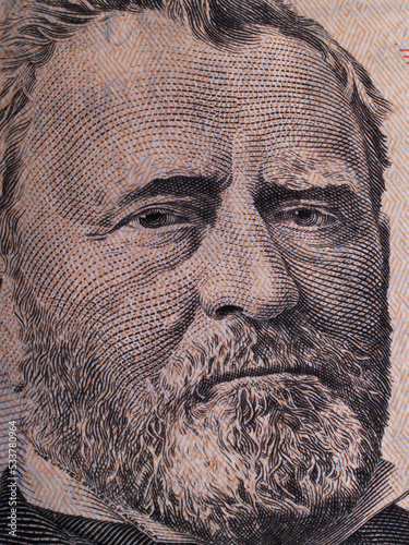 Close-Up Detail Of President Grant Portrait On Fifty-Dollar Bill