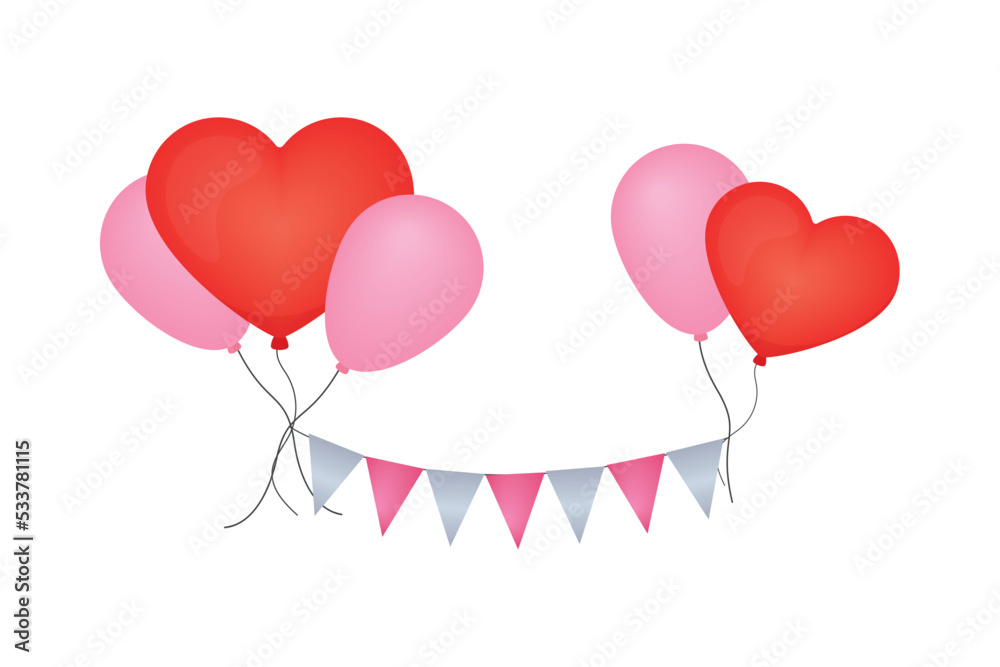 heart balloons and pennants