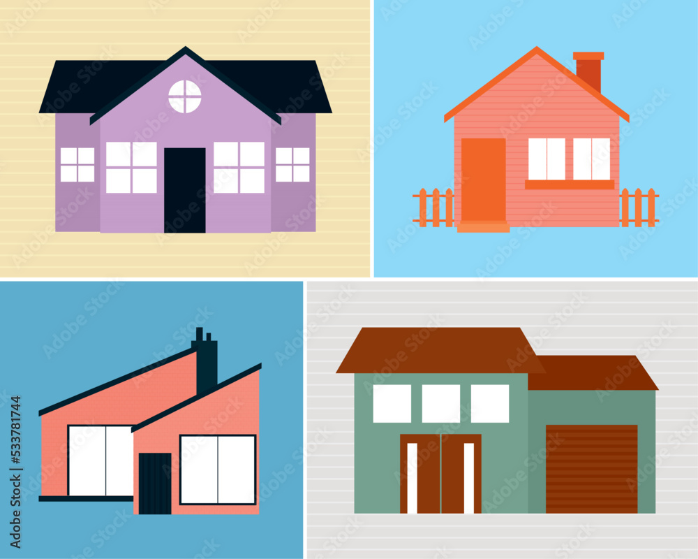 colorful houses icon set