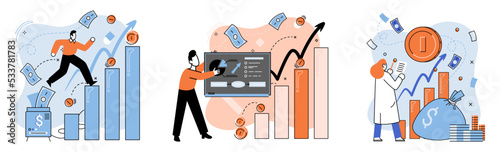 Investment, saving money and finance growth business concept metaphor. Analyzes charts and indicators of income growth. Investment income from securities and other non-commercial investments dividends