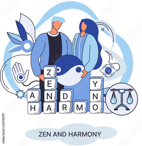 Zen and harmony metaphor, meditation practice. Balance, relaxation, mindfulness. Calm person relaxing. Yoga and spiritual practice, relax, recreation, healthy lifestyle. Japanese cult of mind and body