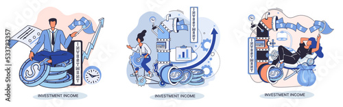 Investment, saving money and finance growth business concept metaphor. Analyzes charts and indicators of income growth. Investment income from securities and other non-commercial investments dividends