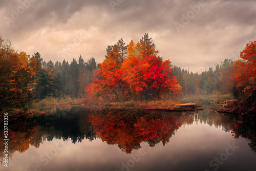 Autumn trees by the lake