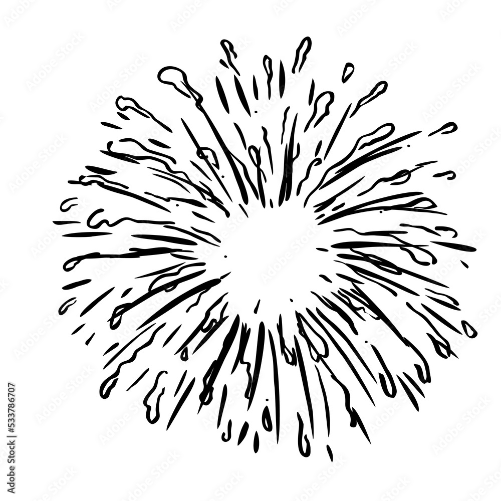Obraz premium Hand drawn firework explosion.sunburst doodle illustration