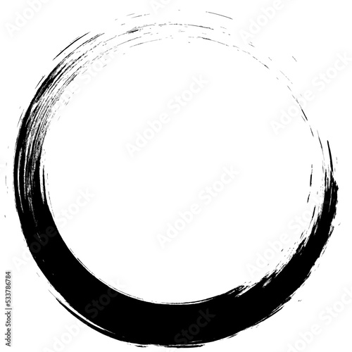 Black circle brush stroke vector isolated on white background. Black enso zen circle brush stroke. For stamp, seal, ink and paintbrush design template. Grunge hand drawn circle shape, vector