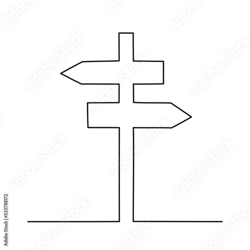 Road Sign Left and Right Arrows Continuous Line Drawing in One Line Vector Illustration Isolated black on a white background.