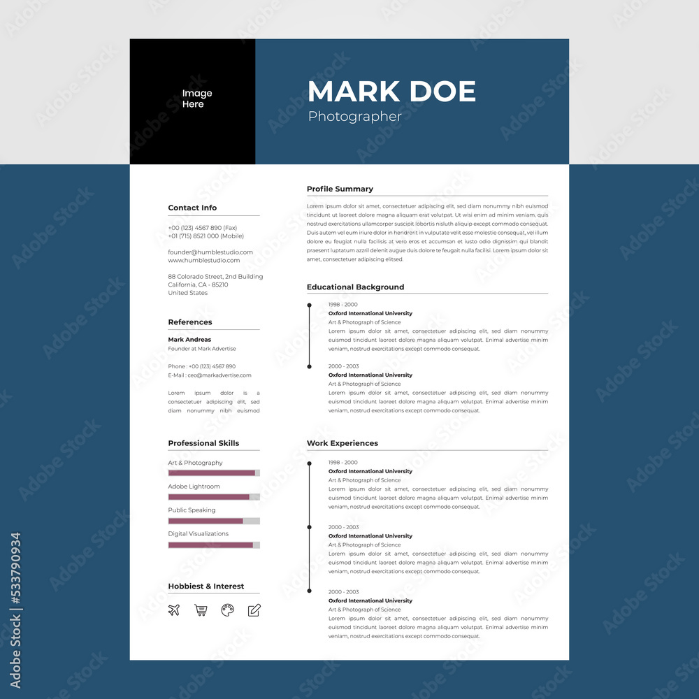 Simple cv resume design template vector. Blue file print cv. Suitable for business individual find job Simple cv resume design template vector. Blue file print cv. Suitable for business individual find job