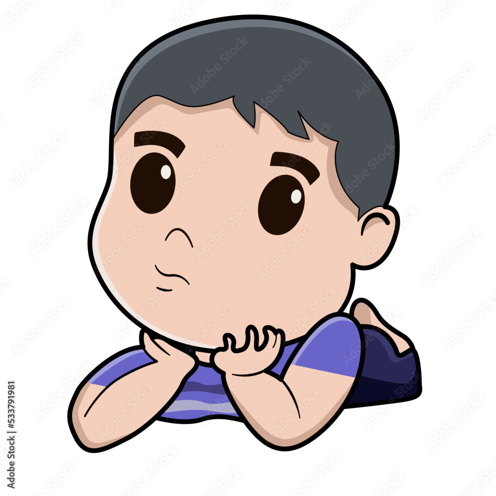 Illustration cute kid with funny face. Flat illustration kid with blue shirt Illustration cute kid with funny face. Flat illustration kid with blue shirt