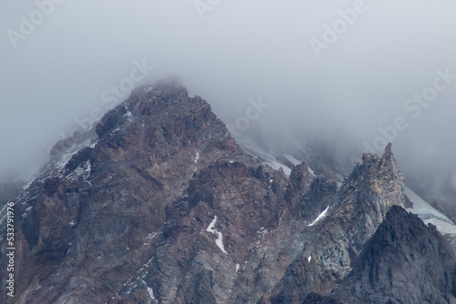 mountains in the fog
