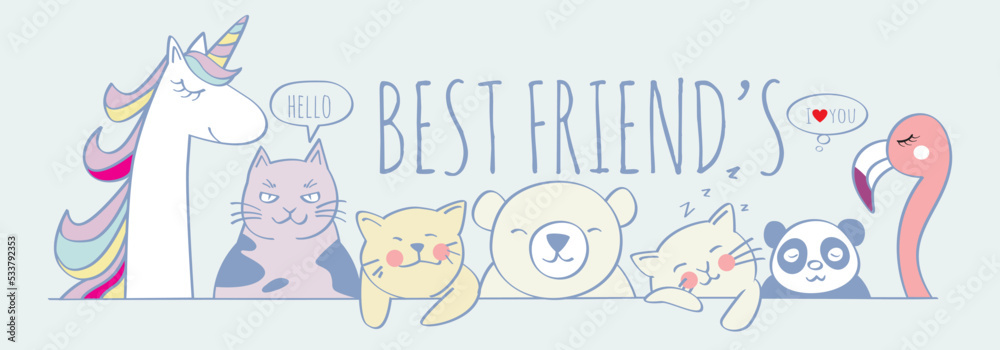 Animal Doodle of best friends,vector illustration Animal Doodle of best friends,vector illustration