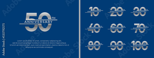 set of anniversary logo silver color on blue background for celebration moment