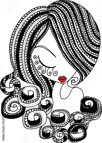 Black and white beauty hair mandala pattern design vector drawing