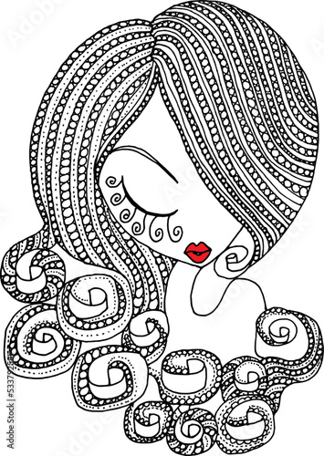 Black and white beauty hair mandala pattern design vector drawing