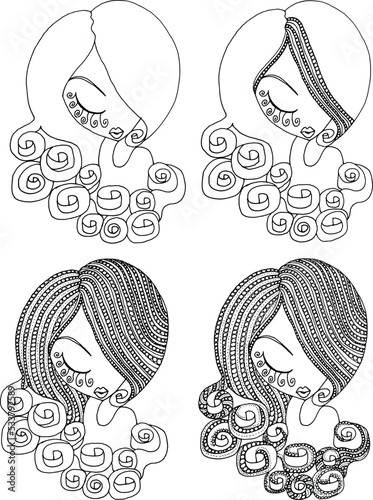 Black and white beauty hair mandala pattern design vector drawing