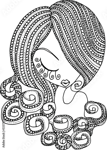 Black and white beauty hair mandala pattern design vector drawing