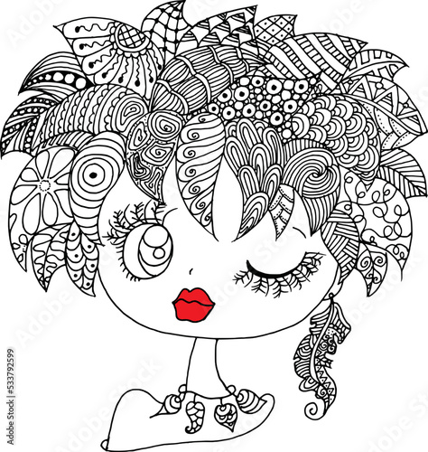 Black and white beauty hair mandala pattern design vector drawing