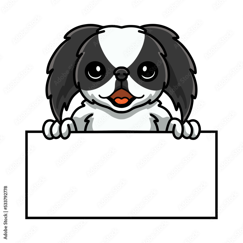 Cute japanese chin dog cartoon holding blank sign Cute japanese chin dog cartoon holding blank sign