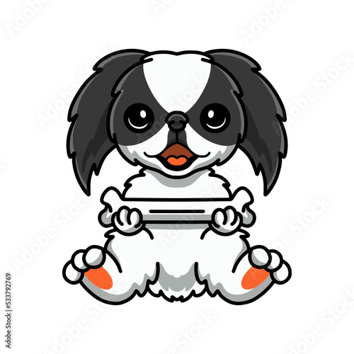 Cute japanese chin dog cartoon holding a bone