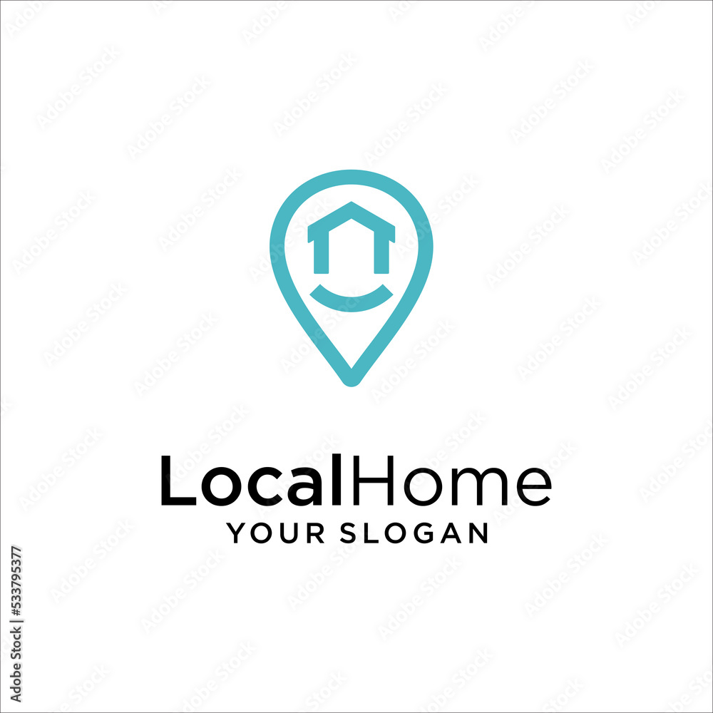 House point smile logo vector. Pin icon with home combination. Creative gps map point location symbol concept. House point smile logo vector. Pin icon with home combination. Creative gps map point location symbol concept.