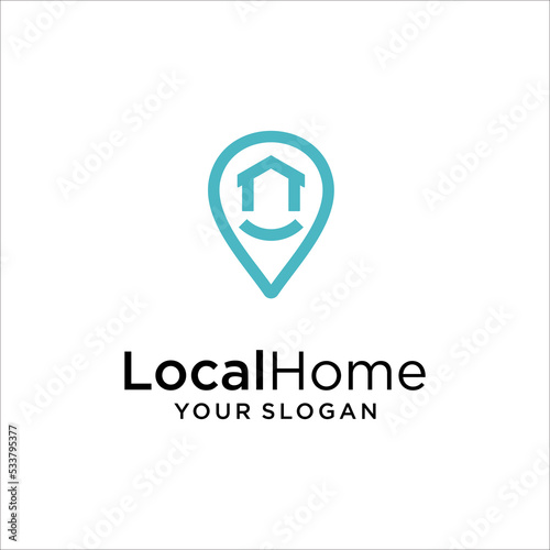 House point smile logo vector. Pin icon with home combination. Creative gps map point location symbol concept.