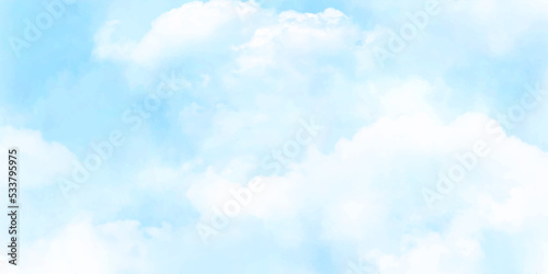 Blue sky with white clouds. Editable vector illustration of light clouds in a blue sky made using a gradient mesh