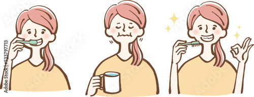 歯磨きをする女性　スッキリ　イラスト