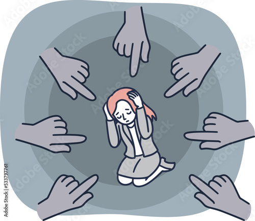 責任　不安に襲われる女性　シンプルイラスト