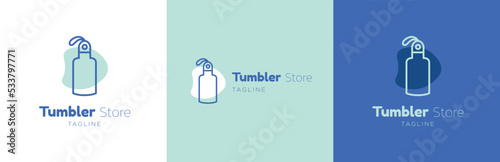 Tumbler store logo design set, water bottle business symbol, thermos drink emblem concept, outdoors accessories editable commercial logotype, e-commerce shop branding, isolated on background