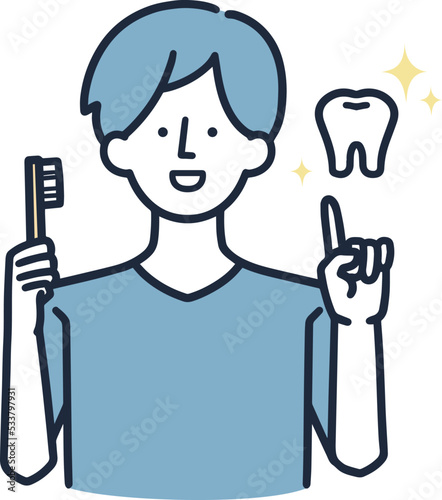 歯医者　笑顔で説明する男性　シンプルイラスト