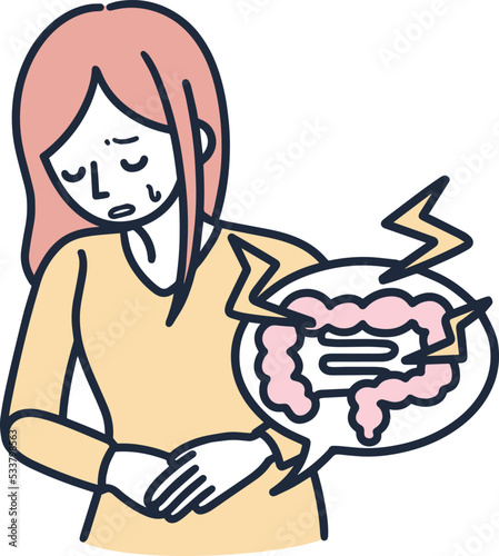 腹痛で悩んでいる女性　シンプルイラスト